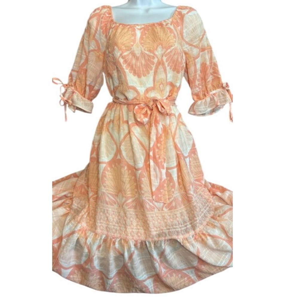 Hope & Springs Coral Shell Print Midi Dress NWT Womens Size Small Coastal Belted